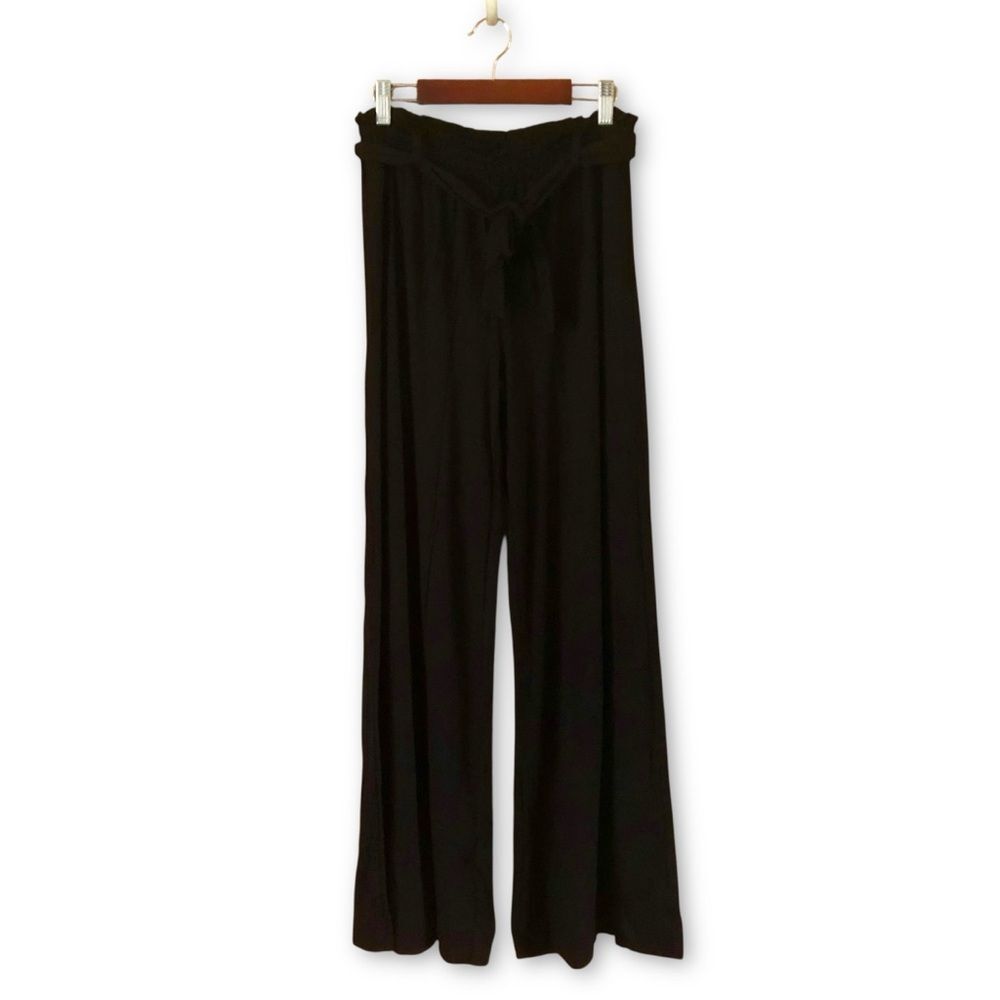 Chaser Cool Jersey Paperbag Waist Wide Leg Belted Pants Black NWT Size Small